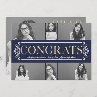 Faux Gold Congrats Photo Collage Graduation Party Invitation