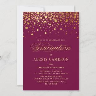 Faux Gold Foil Confetti Dots Purple Graduation Invitation