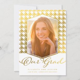 Faux Gold Houndstooth Photo Graduation Invite