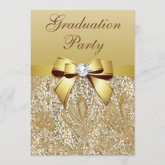 Faux Gold Sequins and Bow Girls Graduation Party Invitation