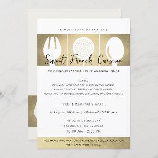 FAUX GOLD SPOON FORK COOKERY CLASS INVITE TEMPLATE