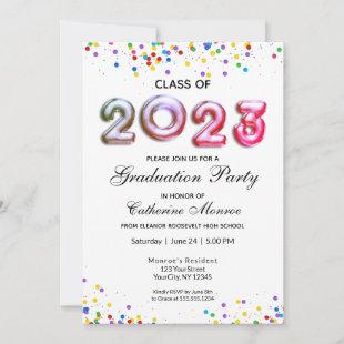 Faux Holographic 2023 Colorful Confetti Graduation Invitation