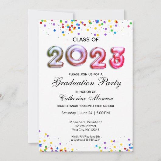 Faux Holographic 2023 Colorful Confetti Graduation Invitation