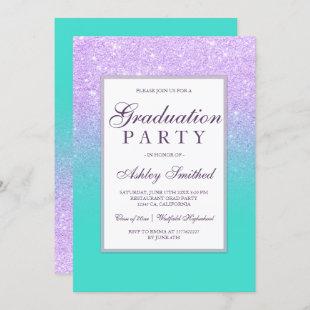 Faux lavender glitter turquoise Graduation party Invitation