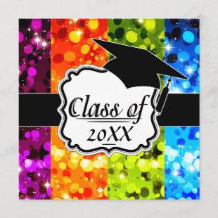 faux rainbow sparkle glitter graduation invitation