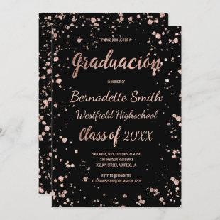 Faux rose gold confetti graduation spanish invitation