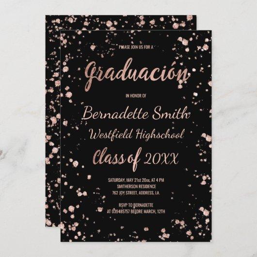 Faux rose gold confetti graduation spanish invitation