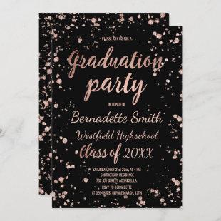 Faux rose gold confetti splatters graduation party invitation