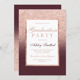 Faux rose gold glitter burgundy Graduation party Invitation