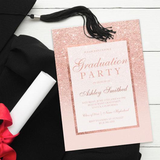 Faux rose gold glitter elegant Graduation party Invitation