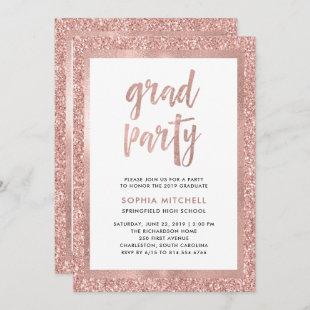 Faux Rose Gold Glitter | Graduation Party Photo Invitation