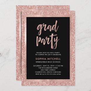 Faux Rose Gold Glitter | Graduation Party Photo Invitation