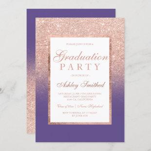 Faux rose gold glitter purple Graduation party Invitation