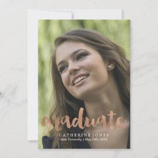 Faux Rose Gold Hand Lettered Typography Graduation Announcement