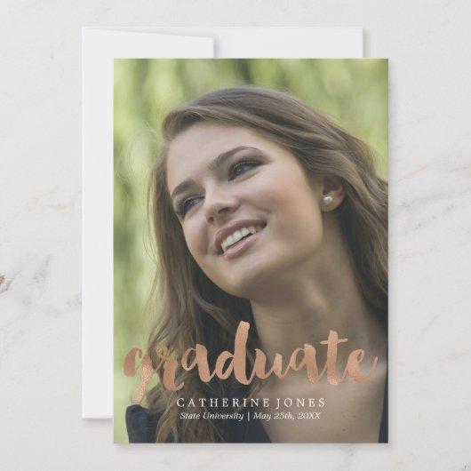 Faux Rose Gold Hand Lettered Typography Graduation Announcement