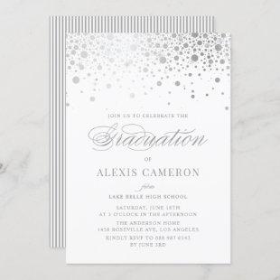 Faux Silver Foil Confetti Dots Graduation Invitation