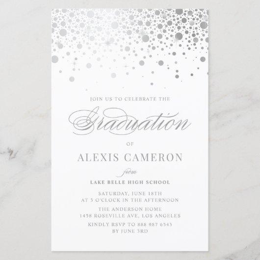 Faux Silver Foil Confetti Graduation Invite
