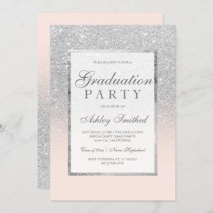 Faux silver glitter blush pink Graduation party Invitation