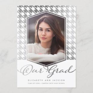Faux Silver Houndstooth Photo Graduation Invite