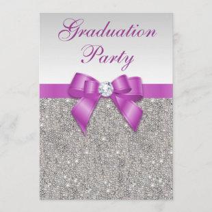 Faux Silver Jewels Radiant Orchid Graduation Party Invitation