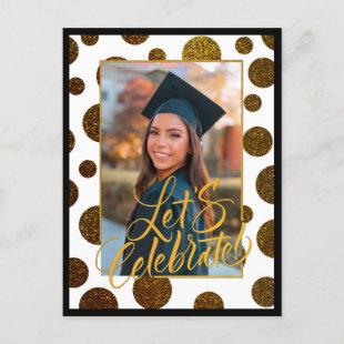 Festive Gold Confetti Modern Graduation Photo  Announcement Postcard