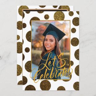 Festive Gold Confetti Modern Photo Graduation Announcement