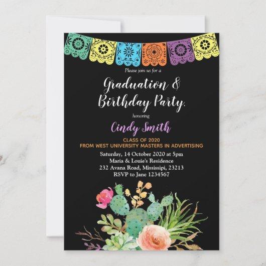 Fiesta cactus Graduation Party Invitation black