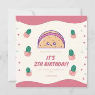 Fiesta Taco Twosday Cactus Girl 2nd Birthday Party Invitation