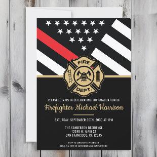 Firefighter Fire Academy Flag Fireman Graduation Invitation