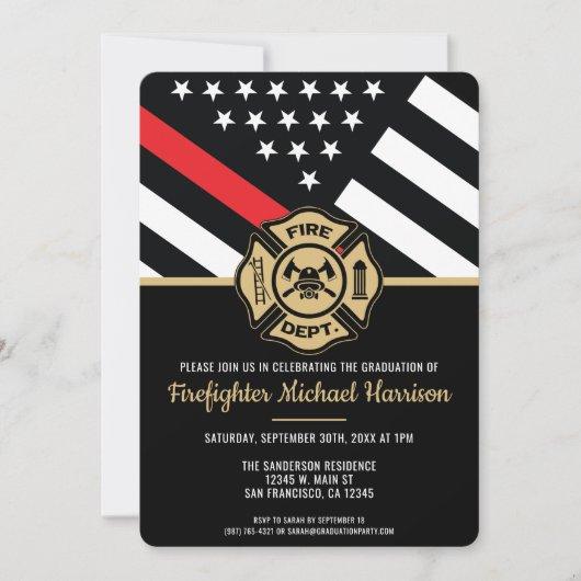 Firefighter Fire Academy Graduation Fireman Flag Invitation
