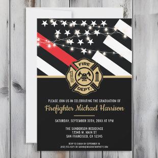 Firefighter Fire Academy Graduation Red Line Flag Invitation