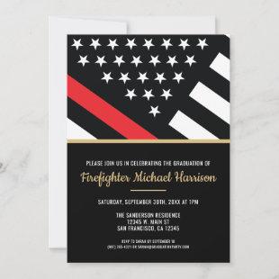 Firefighter Fire Academy Red Line Flag Graduation Invitation