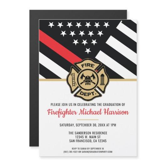 Firefighter Fire Academy Red Line Flag Graduation Magnetic Invitation