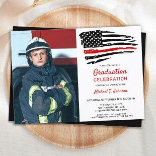 Firefighter Graduation Custom Photo Thin Red Line Invitation