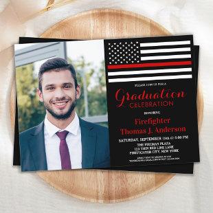 Firefighter Graduation Party Photo Thin Red Line Invitation