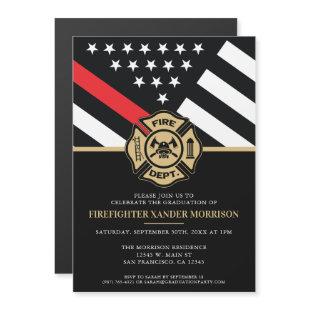 Firefighter Graduation Party Red Line Flag Fireman Magnetic Invitation
