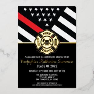 Firefighter Graduation Party Thin Red Line Flag Foil Invitation