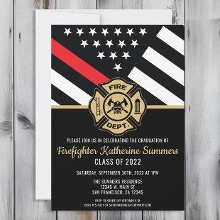 Firefighter Graduation Party Thin Red Line Flag Invitation
