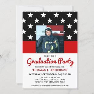 Firefighter Graduation Party Thin Red Line Photo Invitation