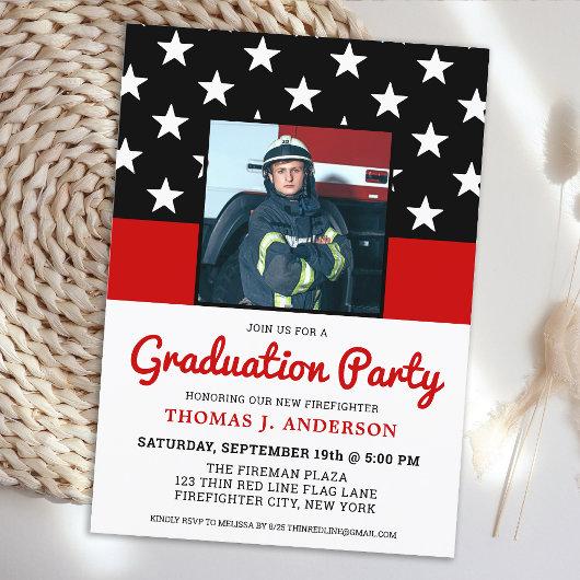 Firefighter Graduation Party Thin Red Line Photo Invitation