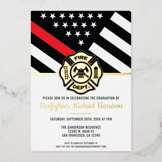 Firefighter Graduation Red Line Flag Fireman Foil Invitation