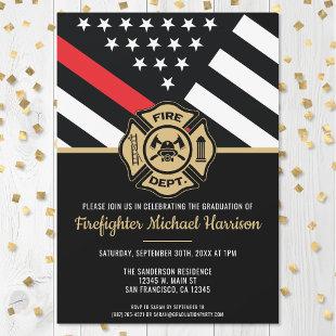Firefighter Graduation Red Line Flag Fireman Invitation