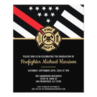 Firefighter Graduation Red Line Flag Invitation Flyer