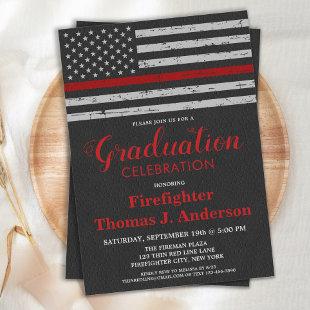 Firefighter Graduation Thin Red Line Flag Fireman Invitation