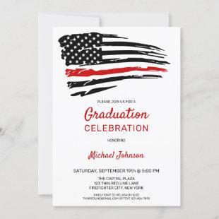 Firefighter Graduation Thin Red Line Flag Party Invitation