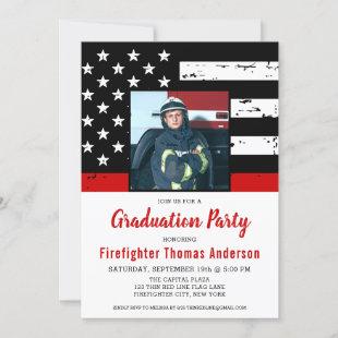 Firefighter Graduation Thin Red Line Photo Invitation
