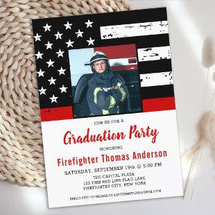 Firefighter Graduation Thin Red Line Photo Invitation