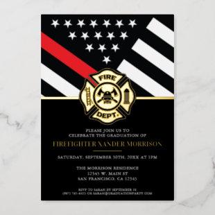 Firefighter Red Line Flag Fireman Graduation Foil Invitation