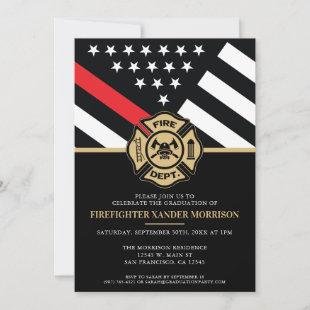 Firefighter Red Line Flag Fireman Graduation Invitation