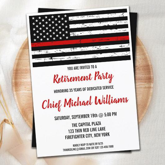 Firefighter Retirement Party Thin Red Line Flag Invitation
